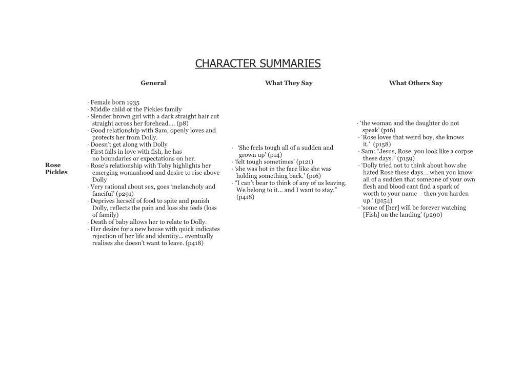 Character Summaries