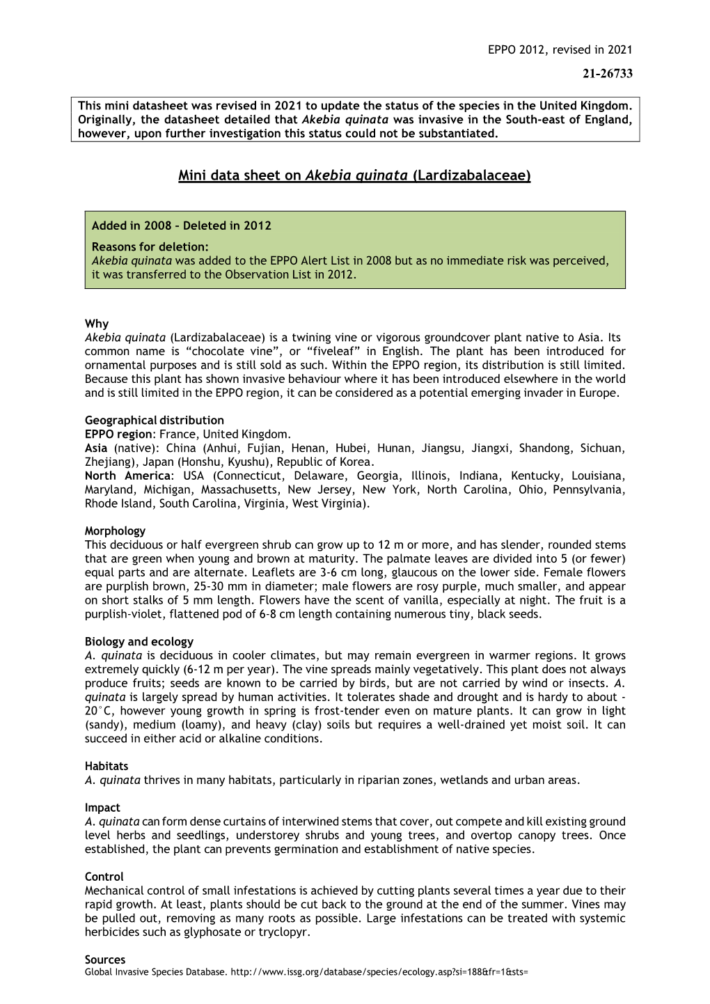 Mini Data Sheet on Akebia Quinata (Lardizabalaceae)