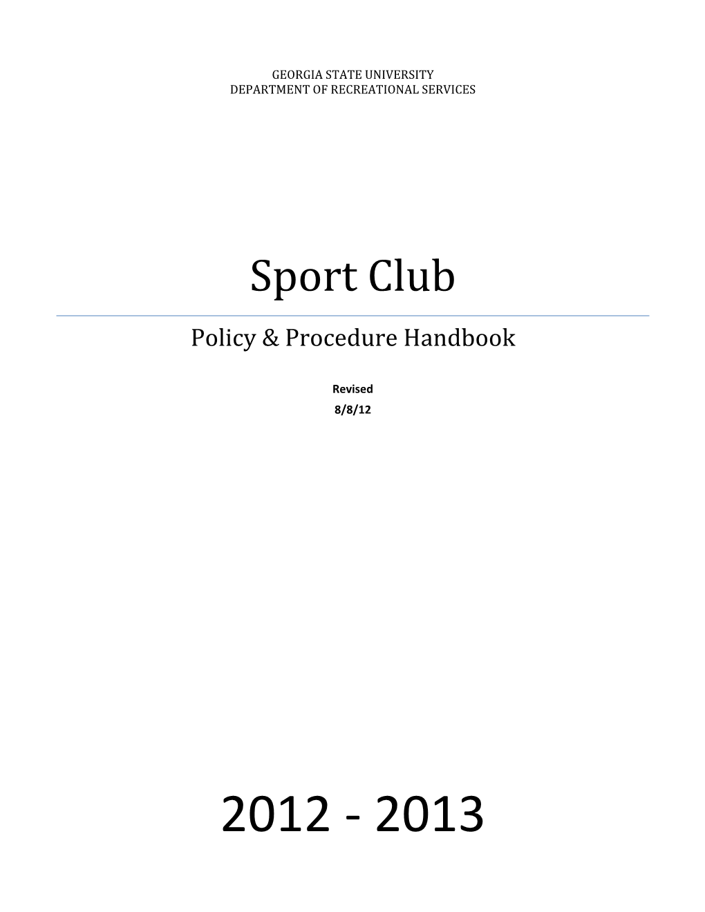 Sport Club Policy & Procedure Handbook