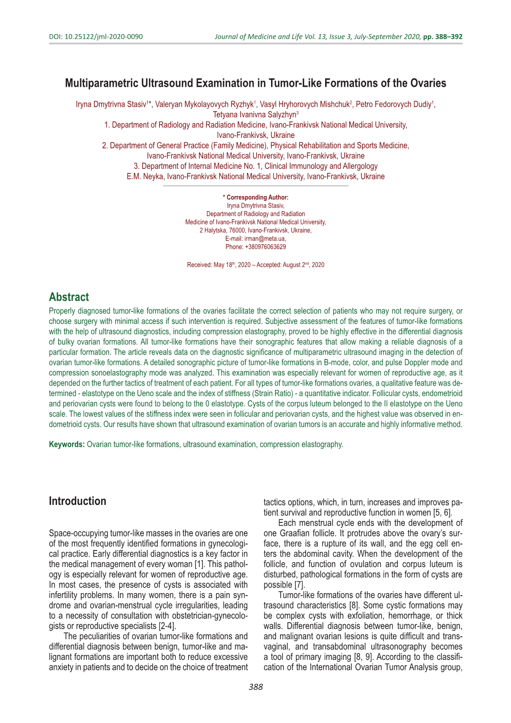 Multiparametric Ultrasound Examination in Tumor-Like Formations of the Ovaries