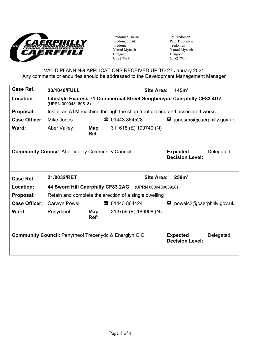 Page 1 of 4 VALID PLANNING APPLICATIONS RECEIVED up TO