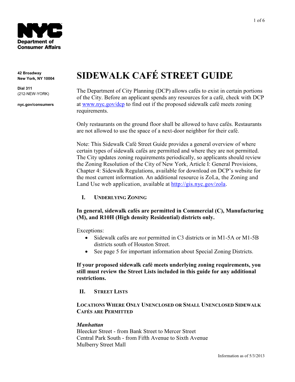 Sidewalk Café Street Guide