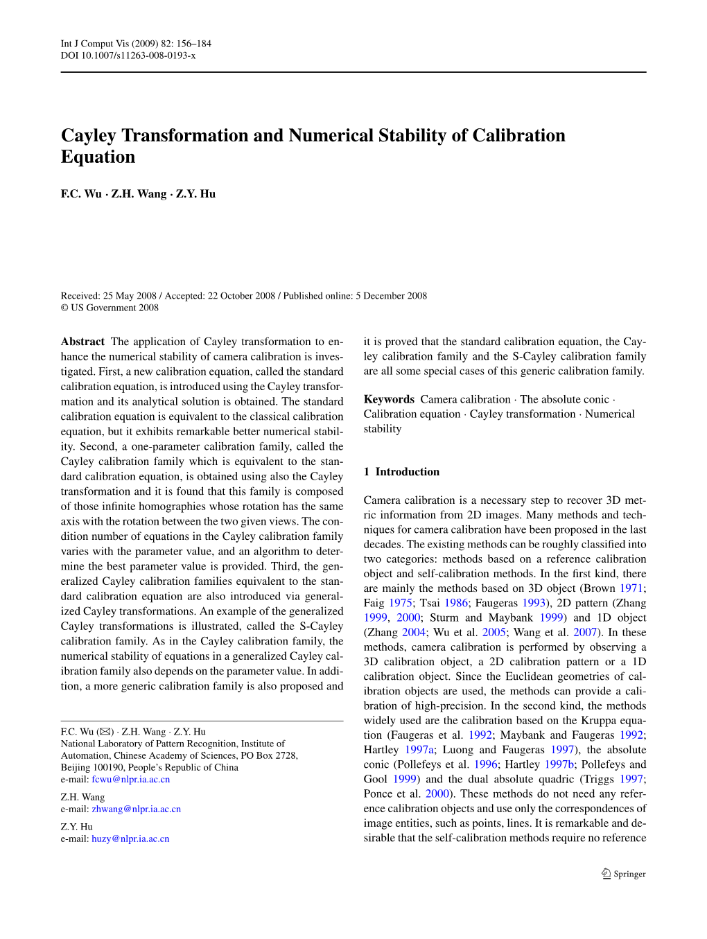 Cayley Transformation and Numerical Stability of Calibration Equation