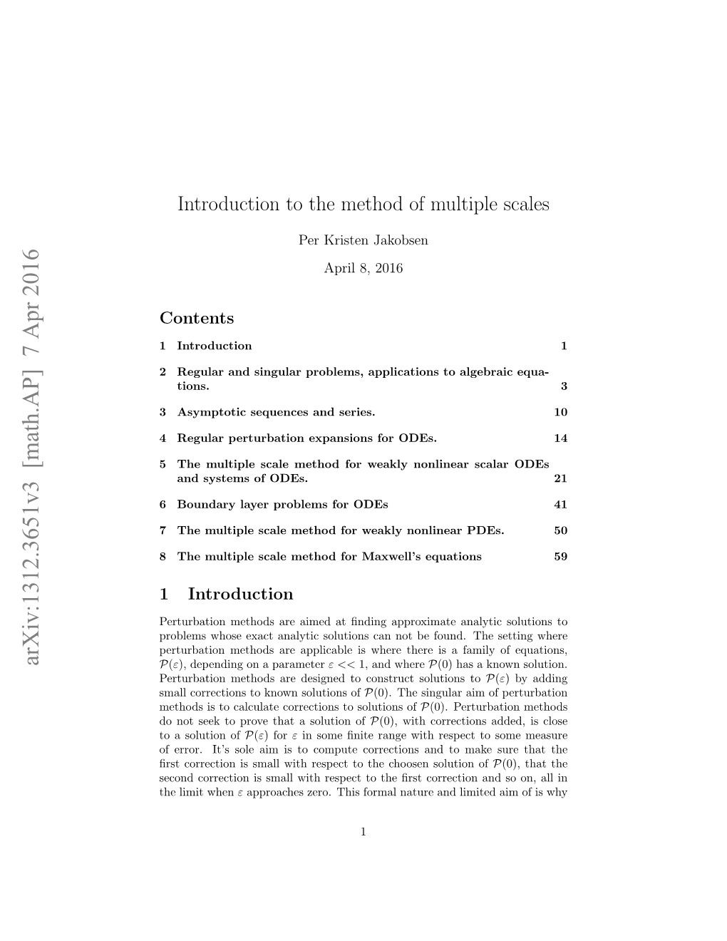 Introduction to the Method of Multiple Scales