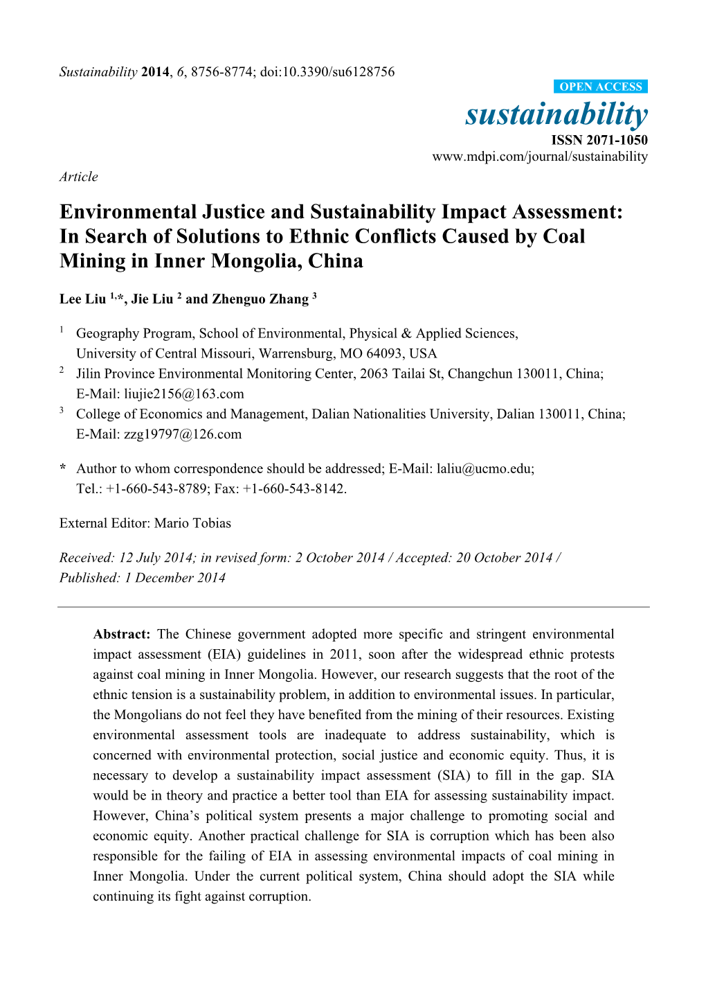 Environmental Justice and Sustainability Impact Assessment: in Search of Solutions to Ethnic Conflicts Caused by Coal Mining in Inner Mongolia, China