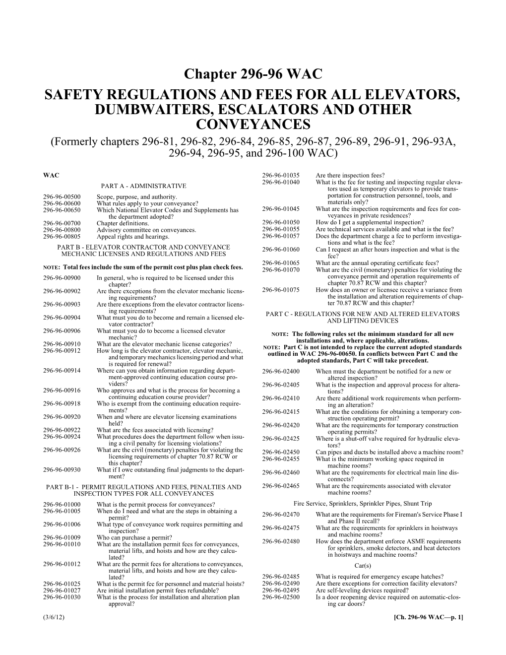 Chapter 296-96 WAC SAFETY REGULATIONS and FEES FOR