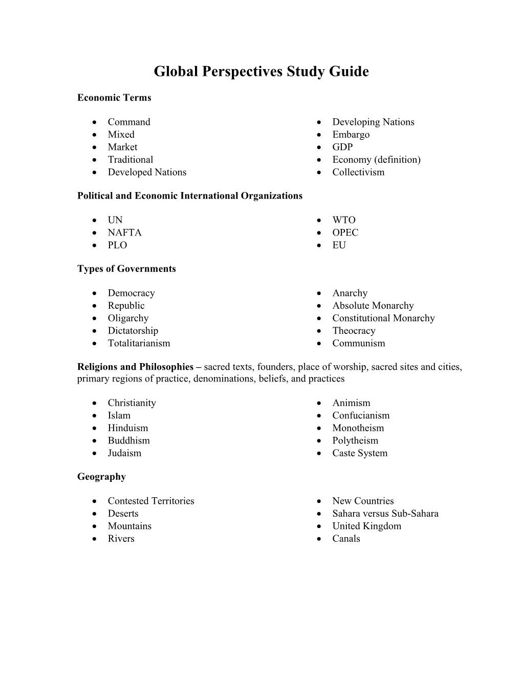 Global Perspectives Study Guide