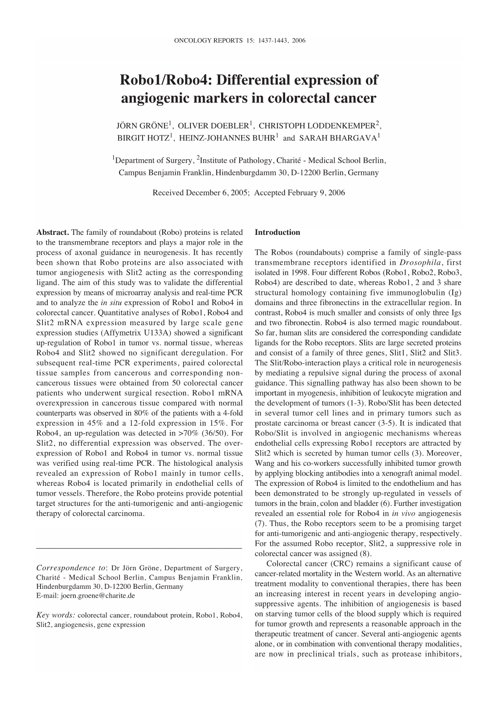 Robo1/Robo4: Differential Expression of Angiogenic Markers in Colorectal Cancer