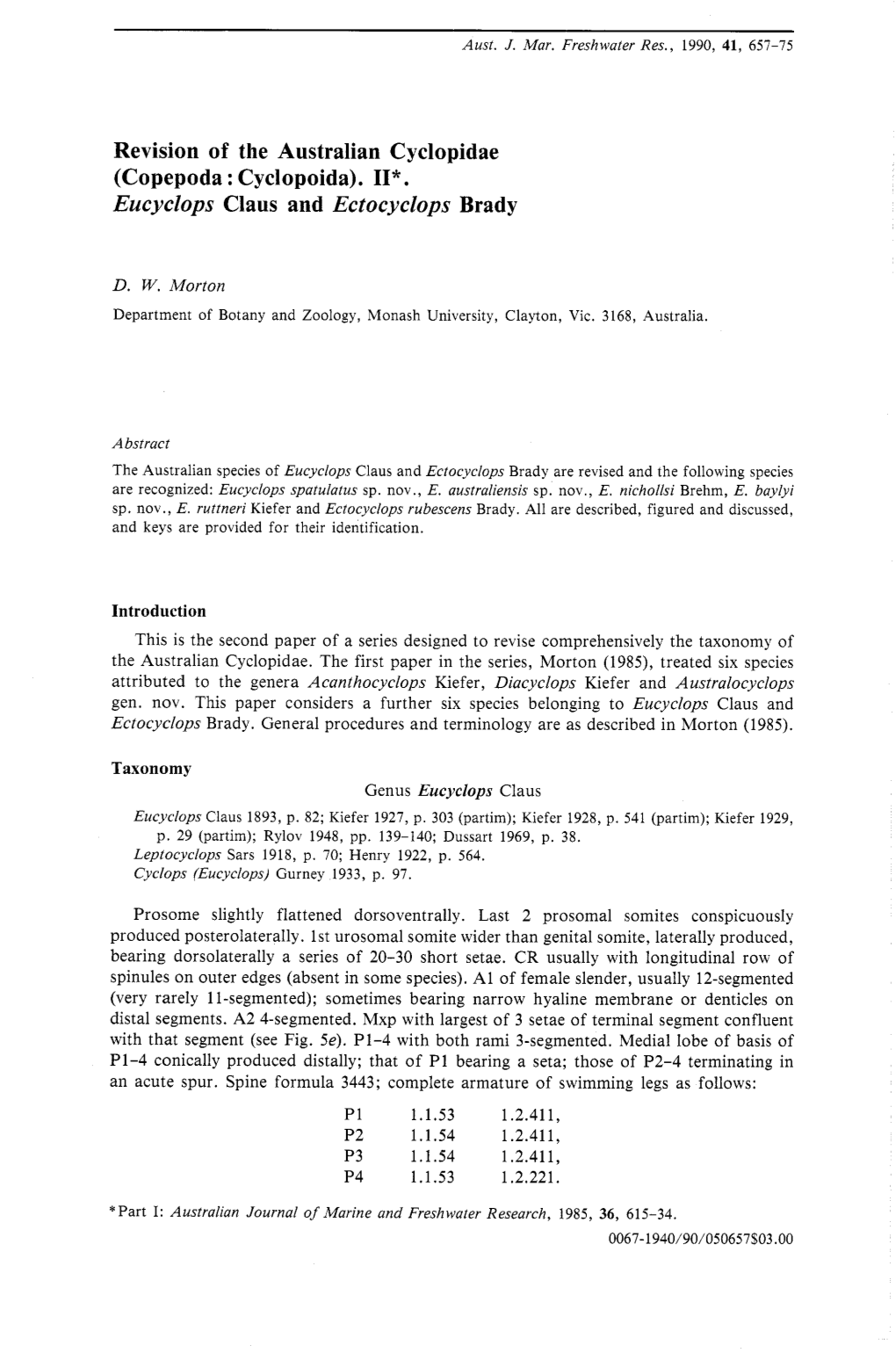 Revision of the Australian Cyclopidae (Copepoda : Cyclopoida). 11