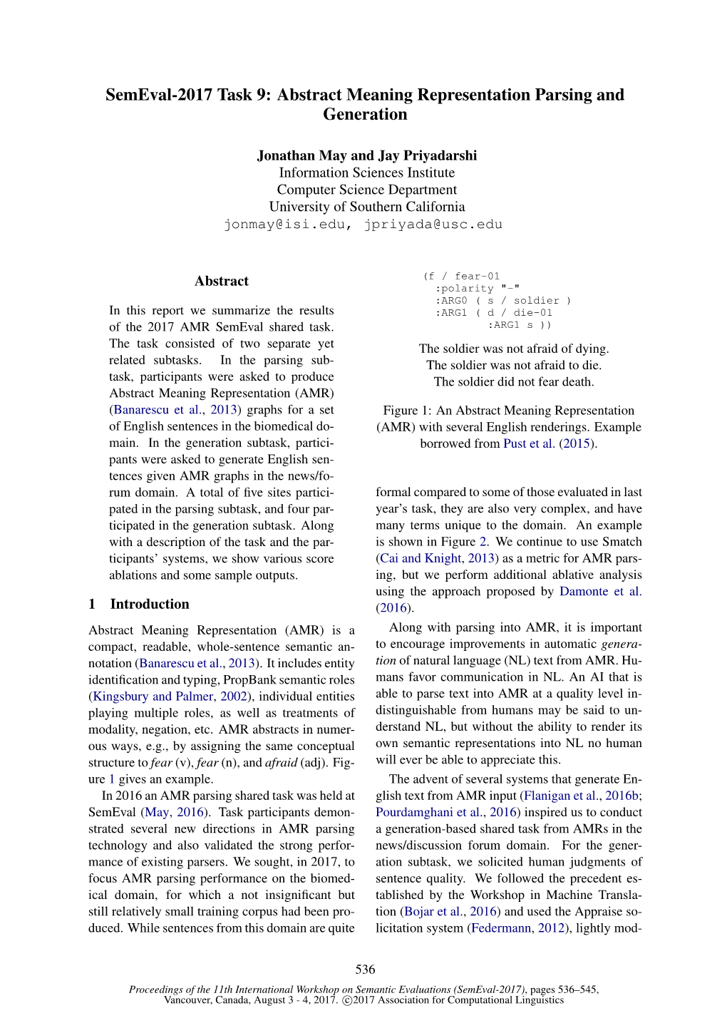 Semeval-2017 Task 9: Abstract Meaning Representation Parsing and Generation