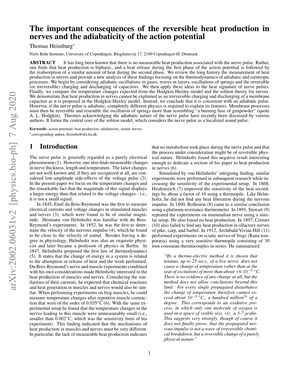 The Important Consequences of the Reversible Heat Production in Nerves