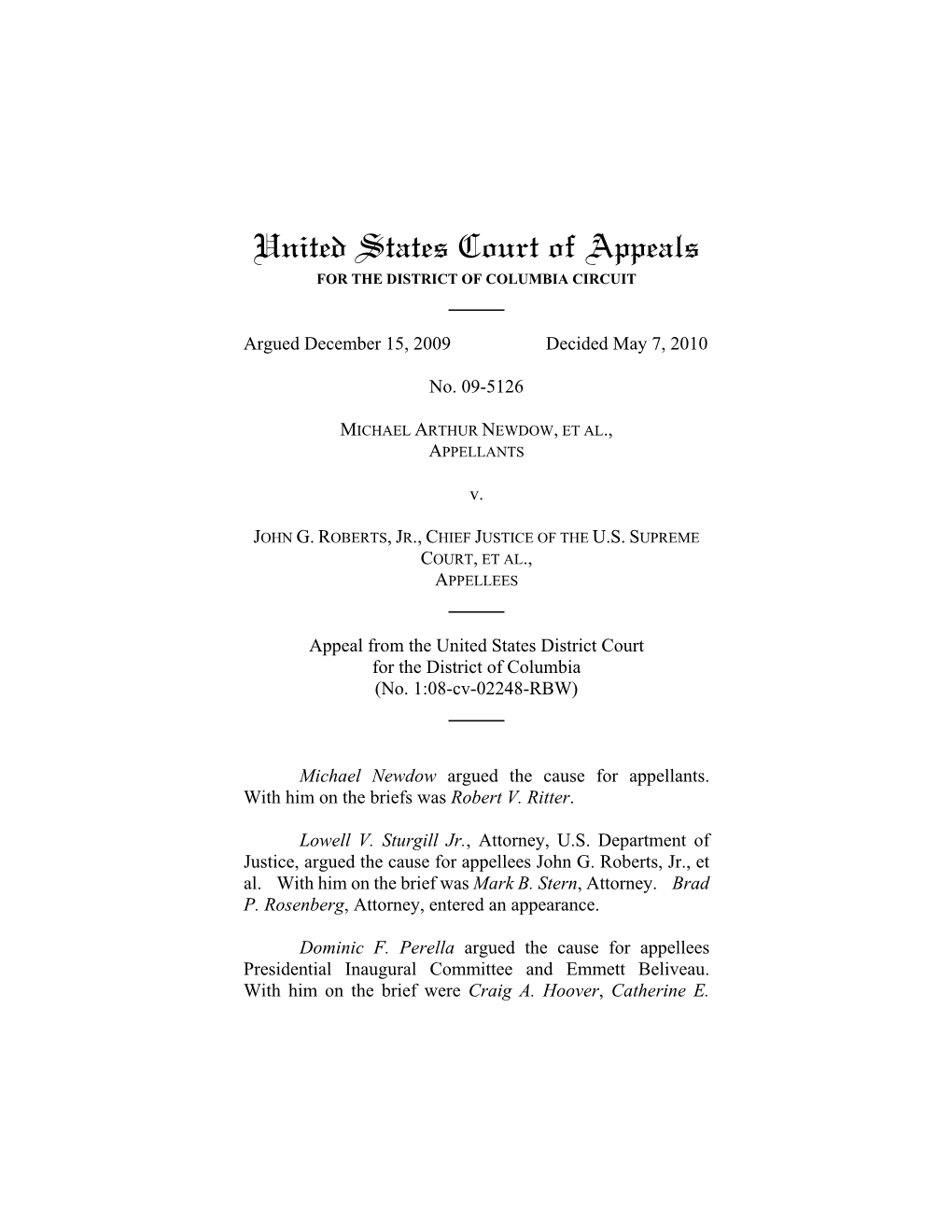 Newdow V. Roberts, Civil Action No