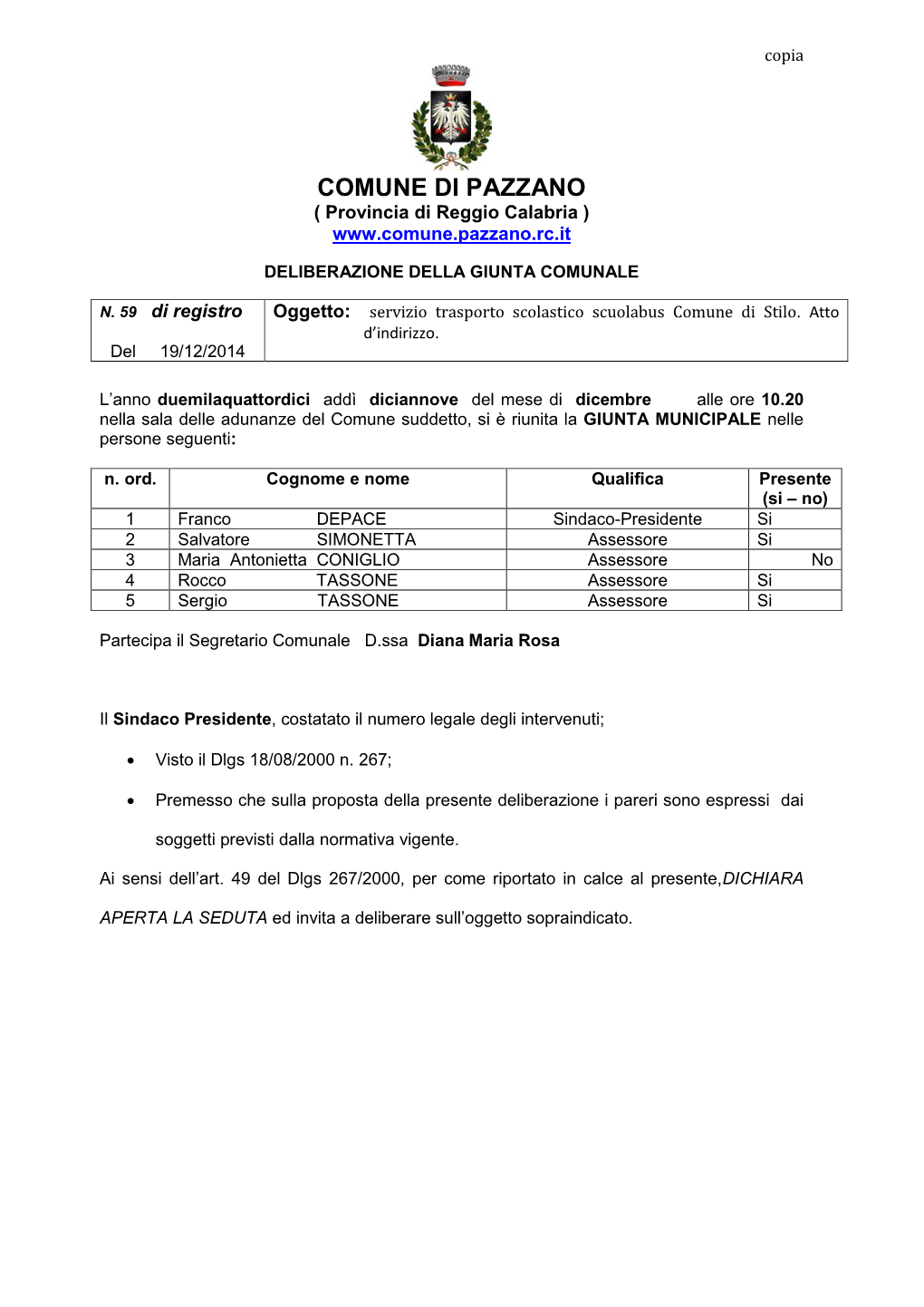 COMUNE DI PAZZANO ( Provincia Di Reggio Calabria )