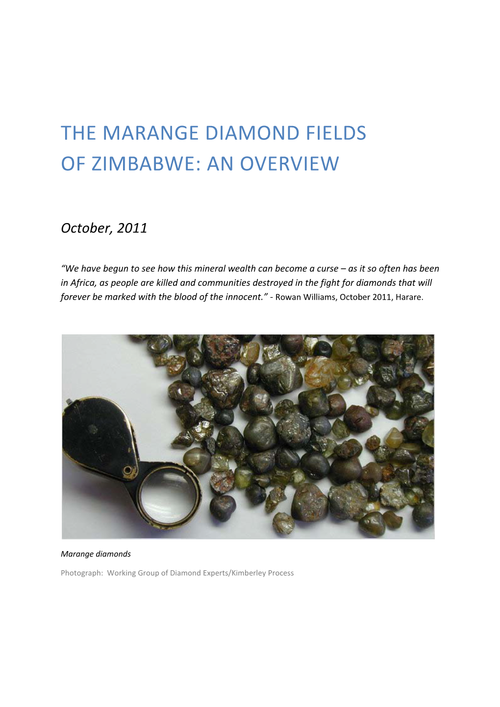 The Marange Diamond Fields of Zimbabwe: an Overview