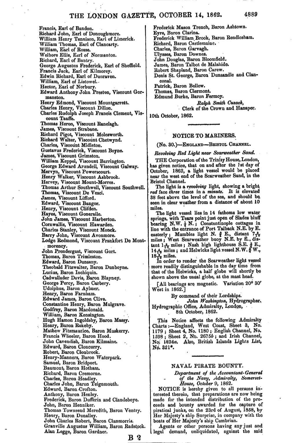 The London Gazette, October 14, 1862, 4889