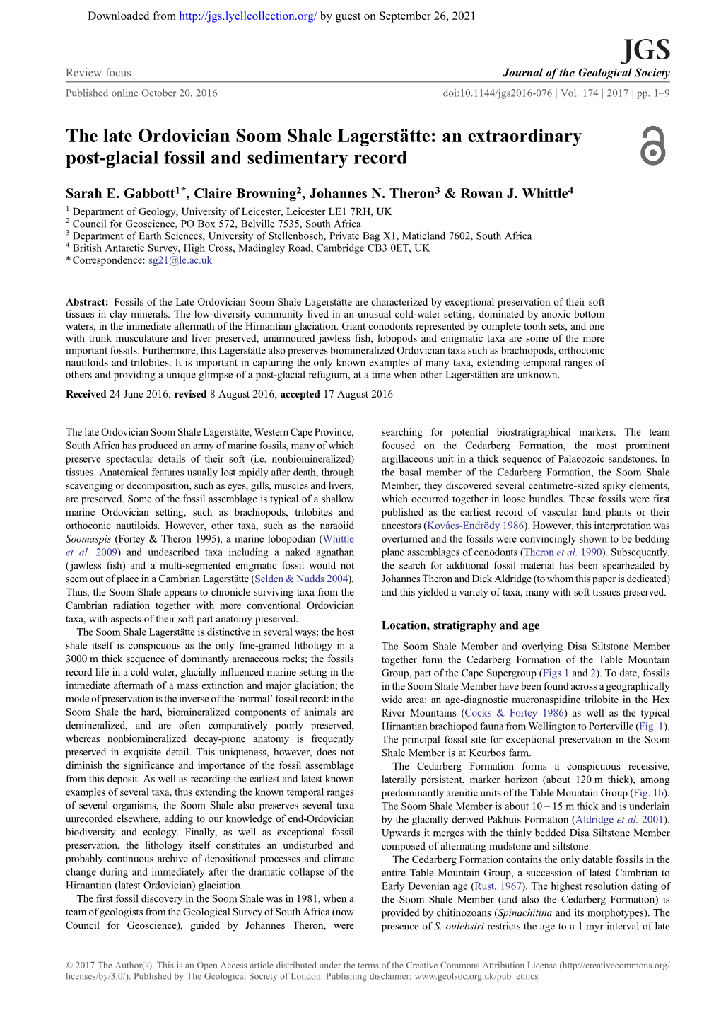 The Late Ordovician Soom Shale Lagerstätte: an Extraordinary Post-Glacial Fossil and Sedimentary Record