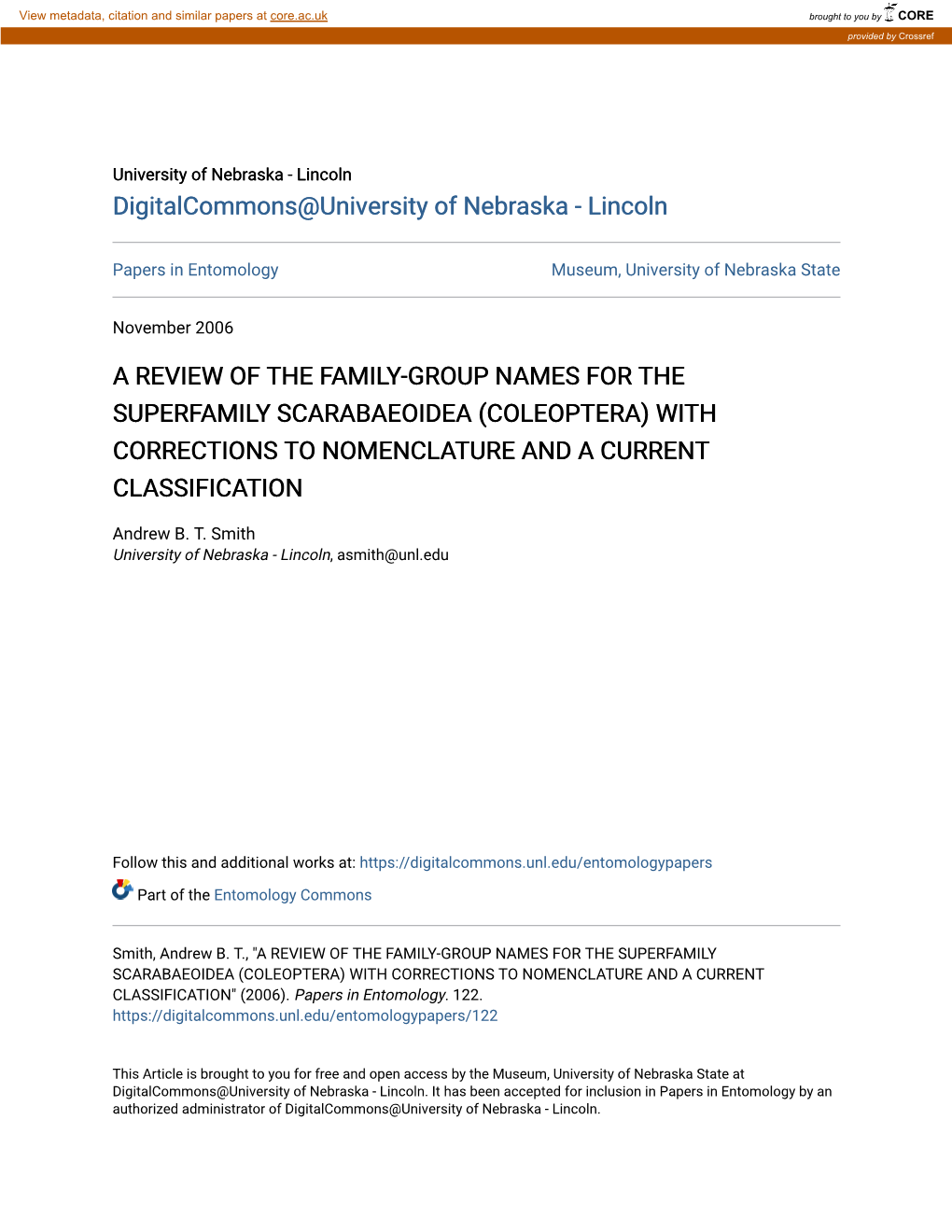 Coleoptera) with Corrections to Nomenclature and a Current Classification