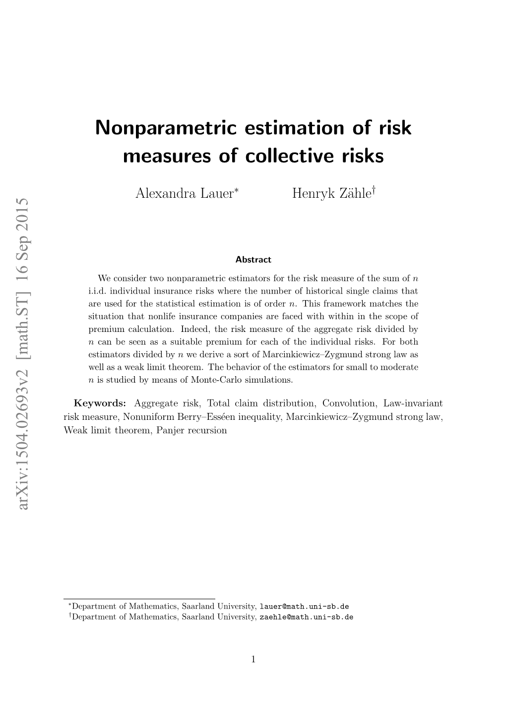 Nonparametric Estimation of Risk Measures of Collective Risks