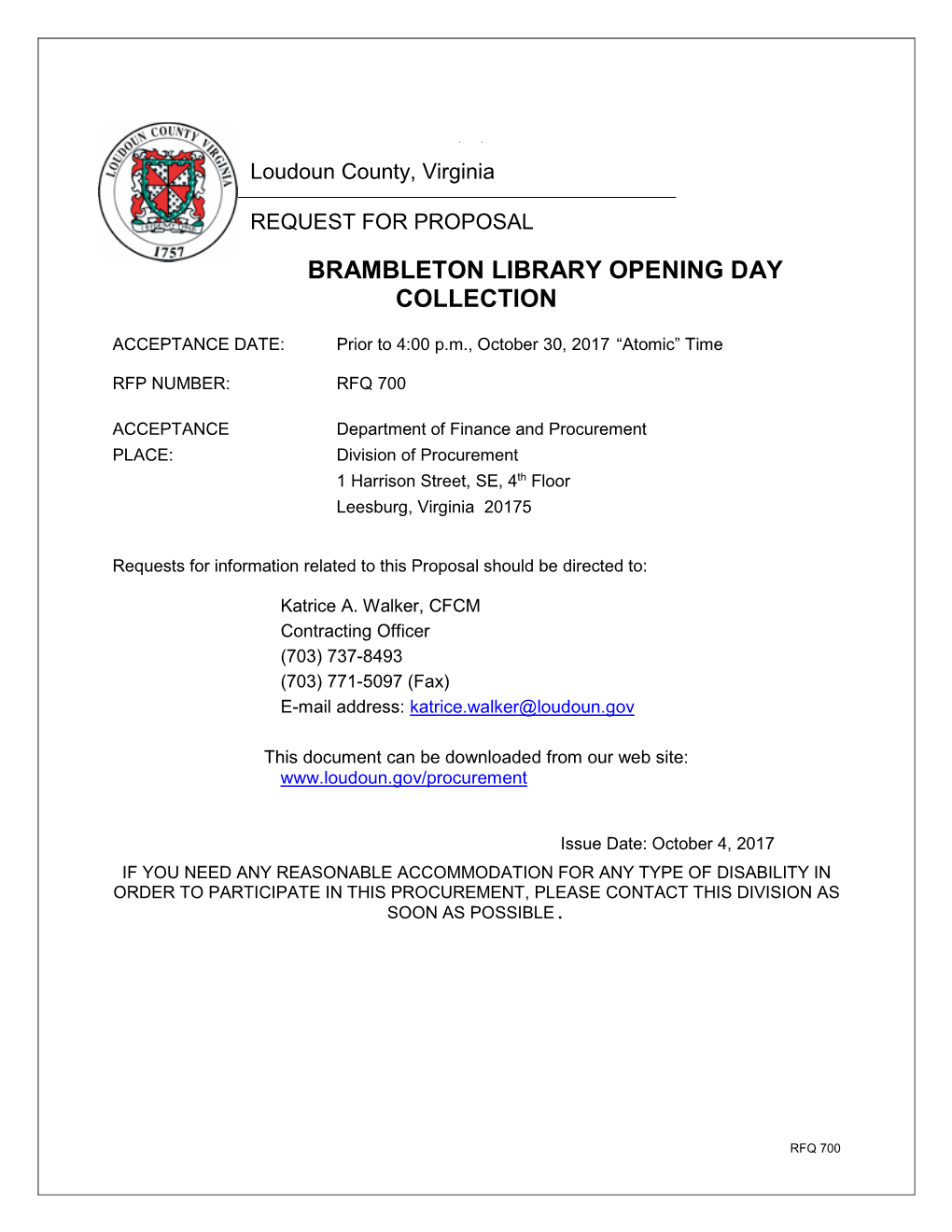 Brambleton Library Opening Day Collection