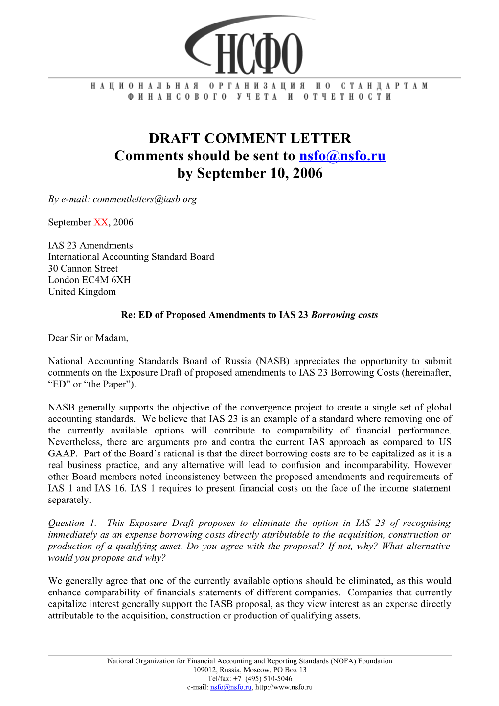 Draft Comment Letter