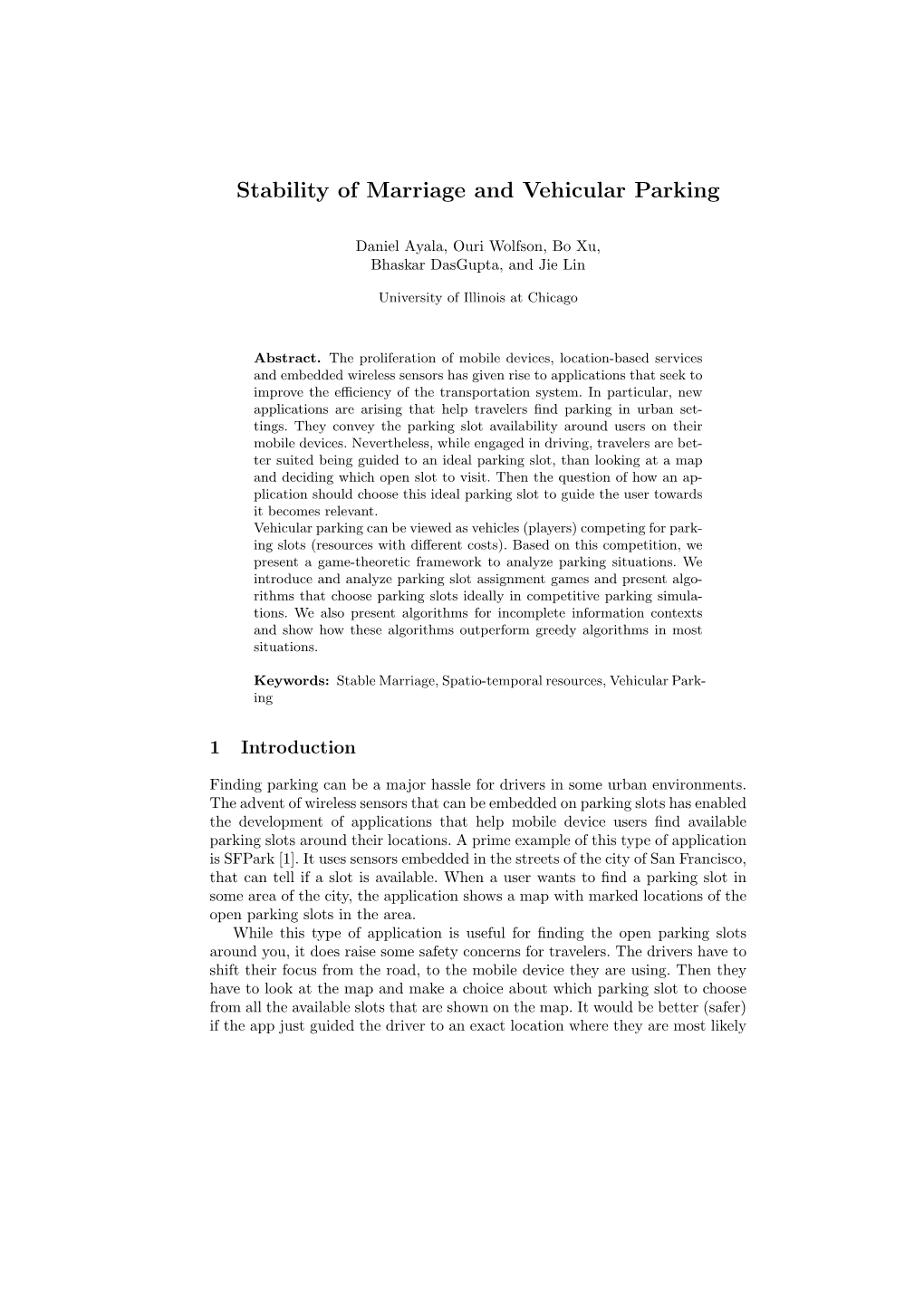 Stability of Marriage and Vehicular Parking