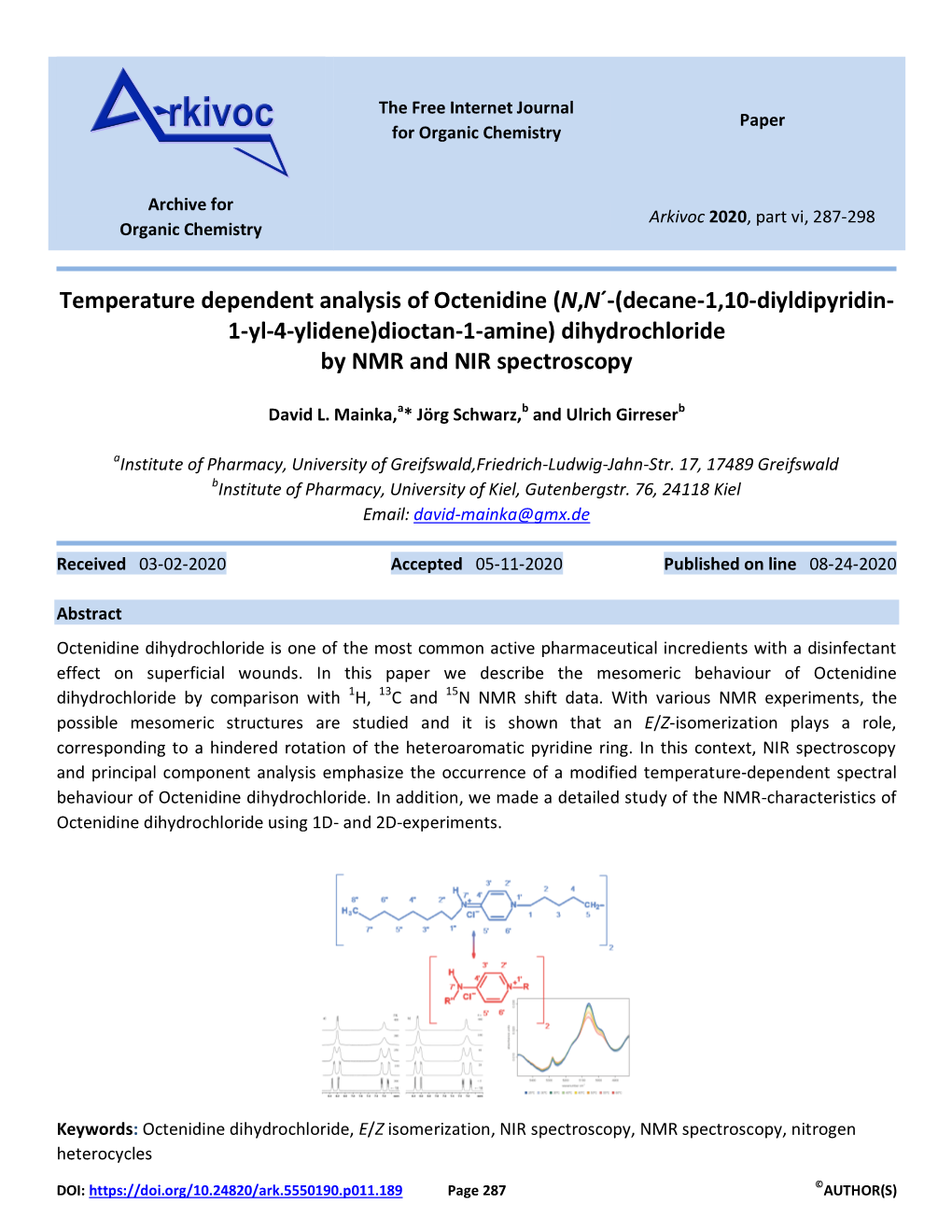 Temperature Dependent Analysis of Octenidine (N,N´-(Decane-1,10-Diyldipyridin- 1-Yl-4-Ylidene)Dioctan-1-Amine) Dihydrochloride by NMR and NIR Spectroscopy