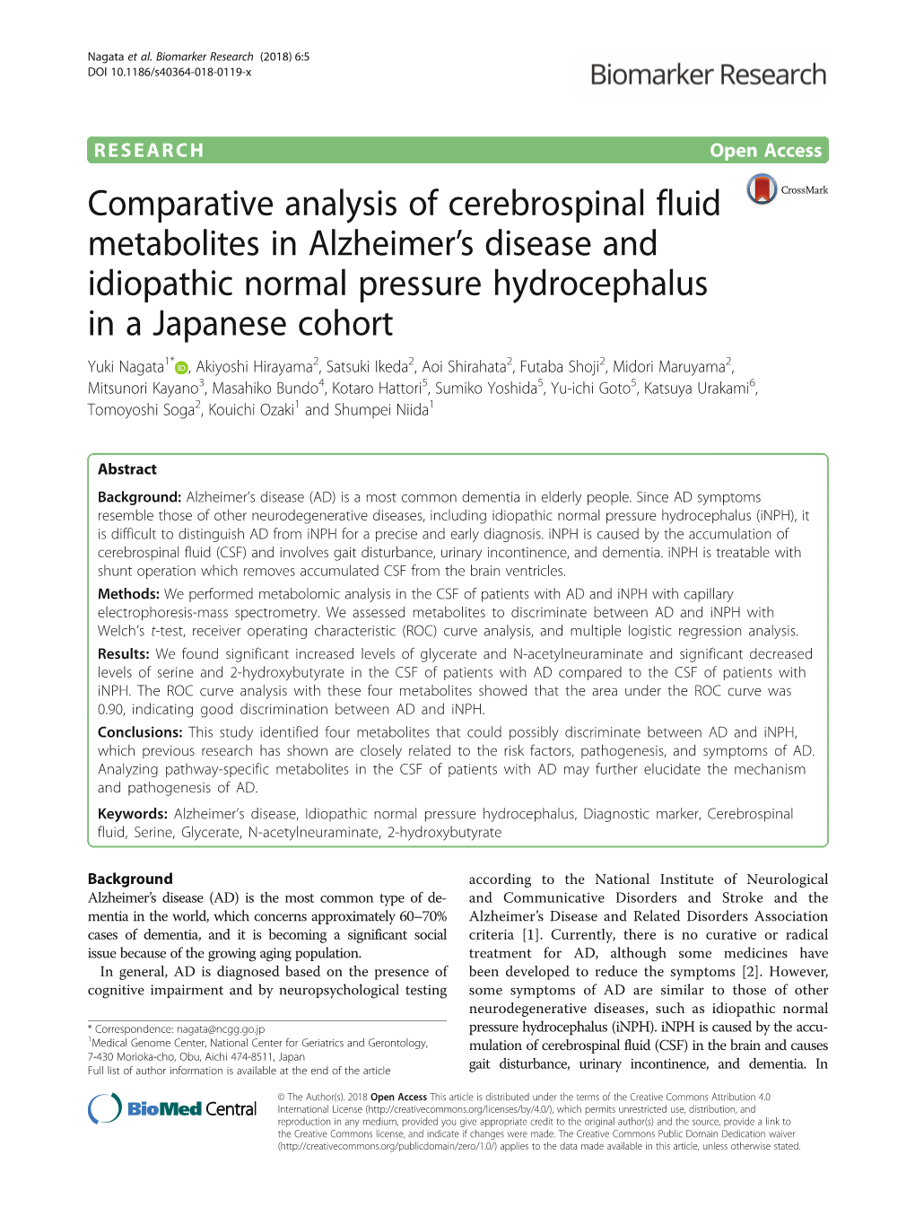 Comparative Analysis of Cerebrospinal Fluid Metabolites in Alzheimer's