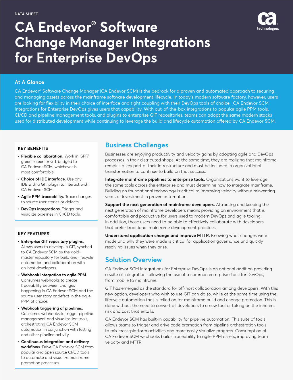 CA Endevor® Software Change Manager Integrations for Enterprise Devops