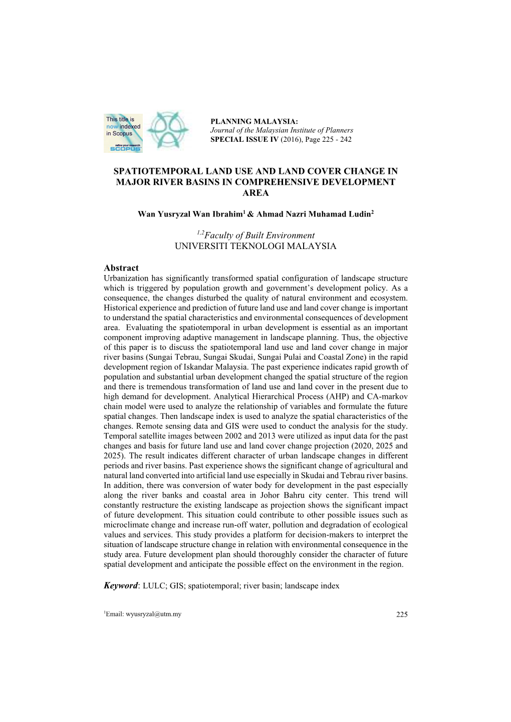 Spatiotemporal Land Use and Land Cover Change in Major River Basins in Comprehensive Development Area