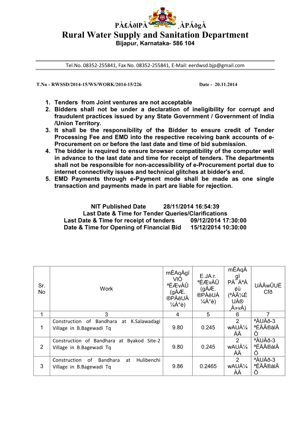 Rural Water Supply and Sanitation Department Bijapur, Karnataka- 586 104