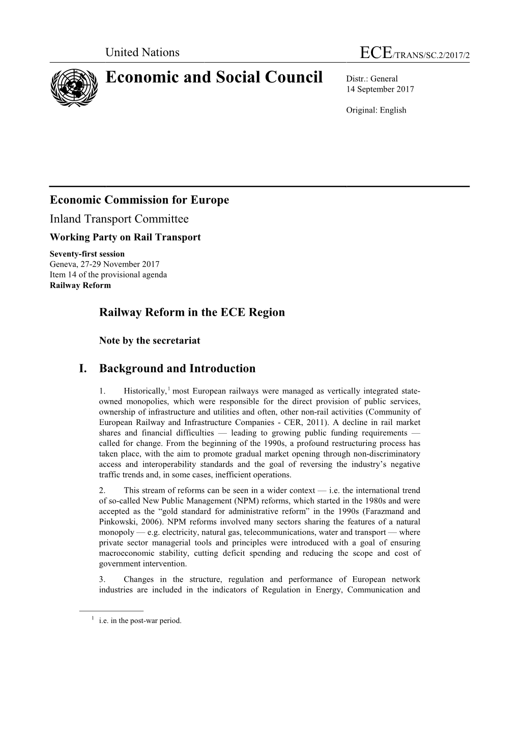 United Nations ECE/TRANS/SC.2/2017/2 Economic and Social Council Distr.: General 14 September 2017