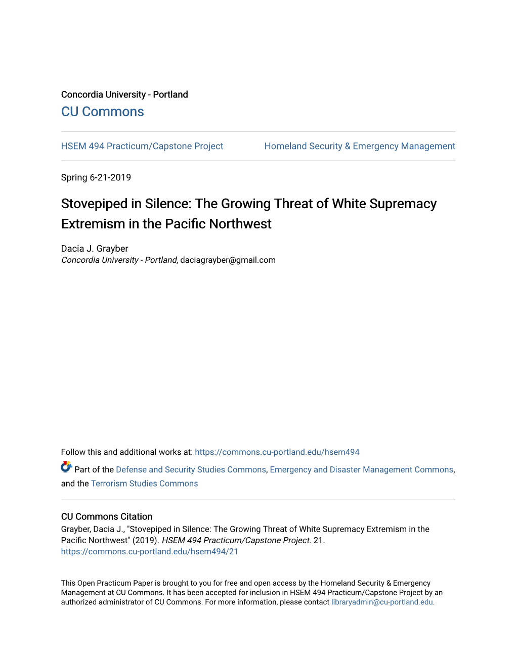 Stovepiped in Silence: the Growing Threat of White Supremacy Extremism in the Pacific Northwest