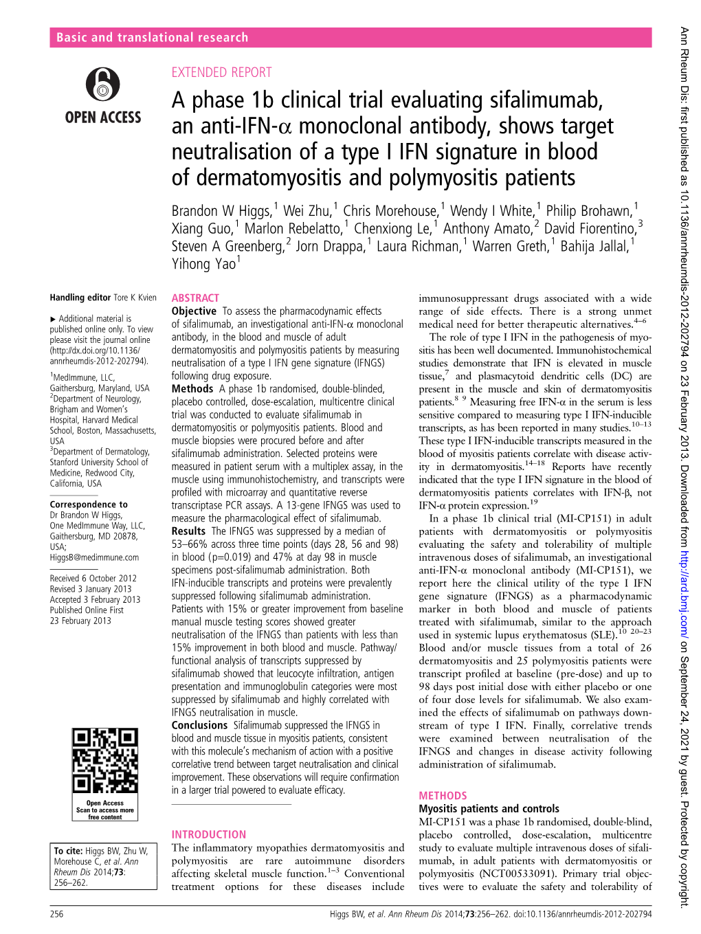 A Phase 1B Clinical Trial Evaluating Sifalimumab, an Anti-IFN-Α