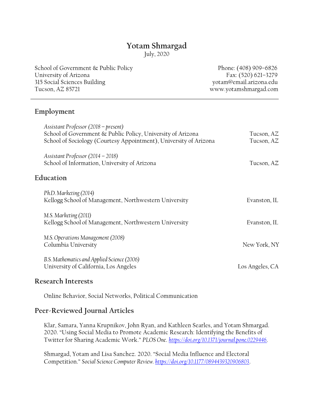 Yotam Shmargad's CV