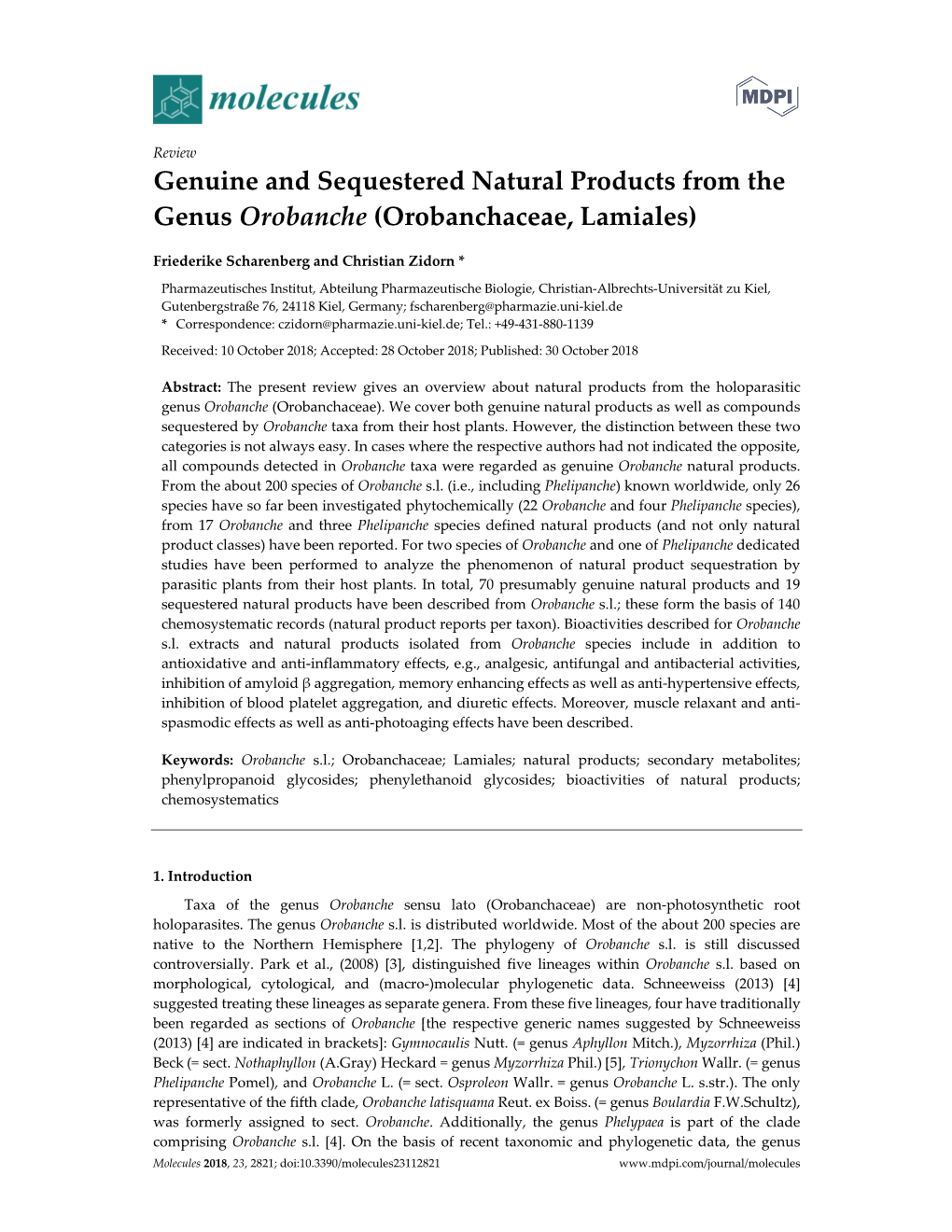 Genuine and Sequestered Natural Products from the Genus Orobanche (Orobanchaceae, Lamiales)