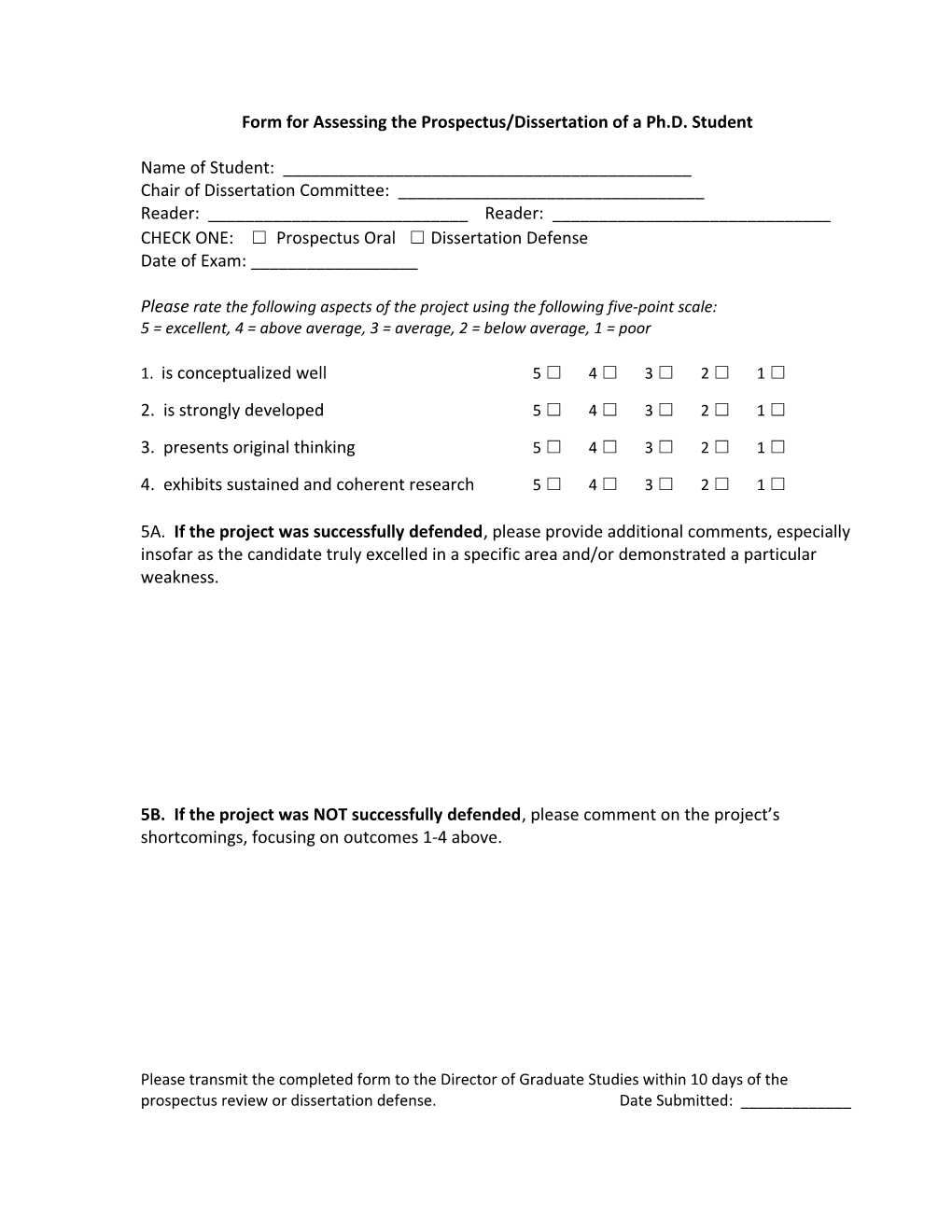 Form for Assessing the Prospectus/Dissertation of a Ph.D. Student