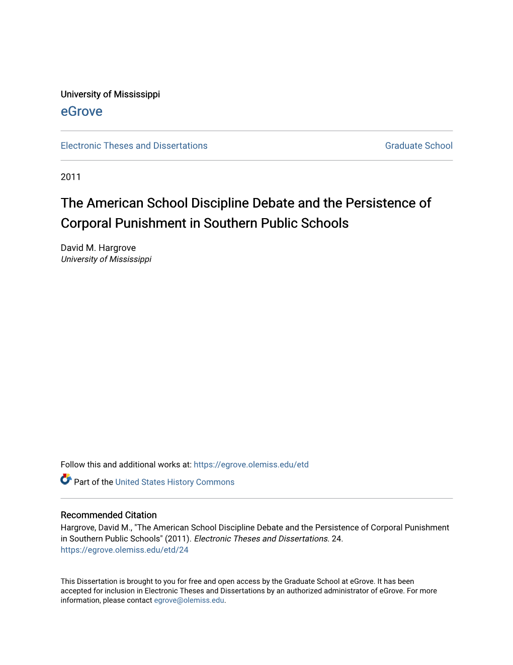 The American School Discipline Debate and the Persistence of Corporal Punishment in Southern Public Schools