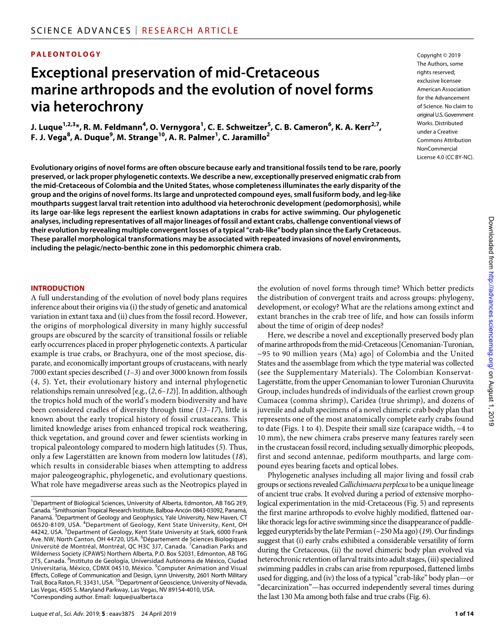 Exceptional Preservation of Mid-Cretaceous Marine Arthropods and the Evolution of Novel Forms Via Heterochrony J