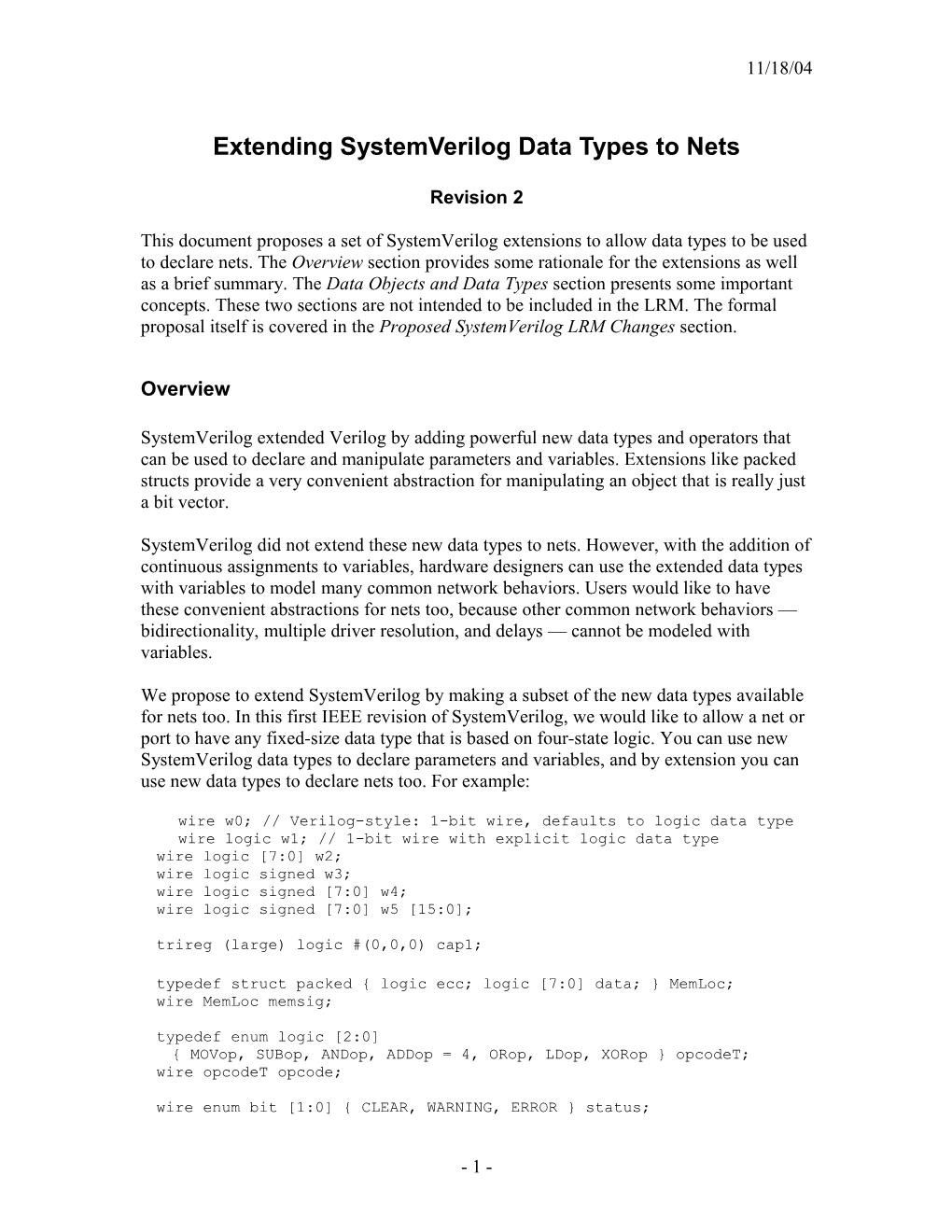 Extending Systemverilog Data Types to Nets