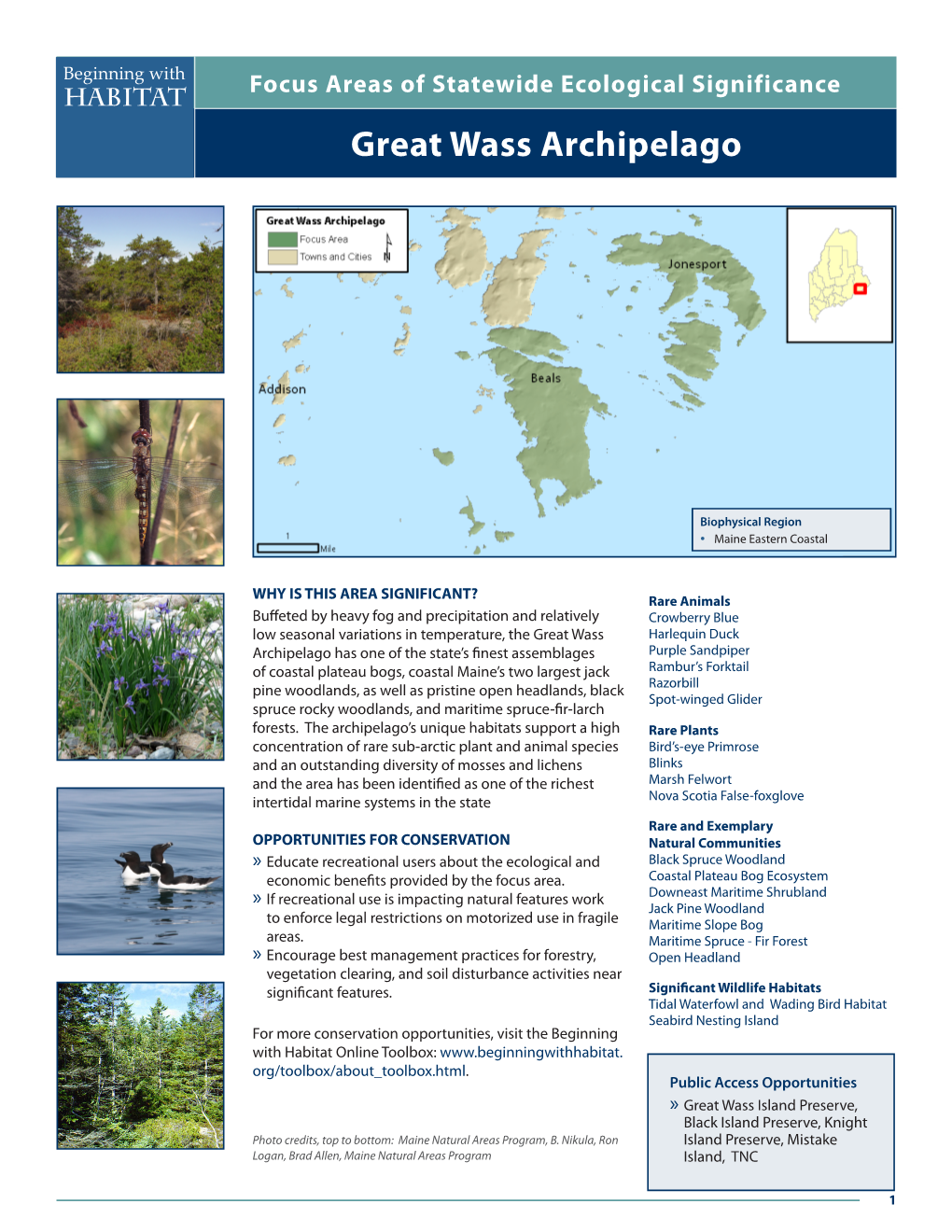 Great Wass Archipelago Beginning with Focus Areas of Statewide Ecological Significance Habitat Great Wass Archipelago