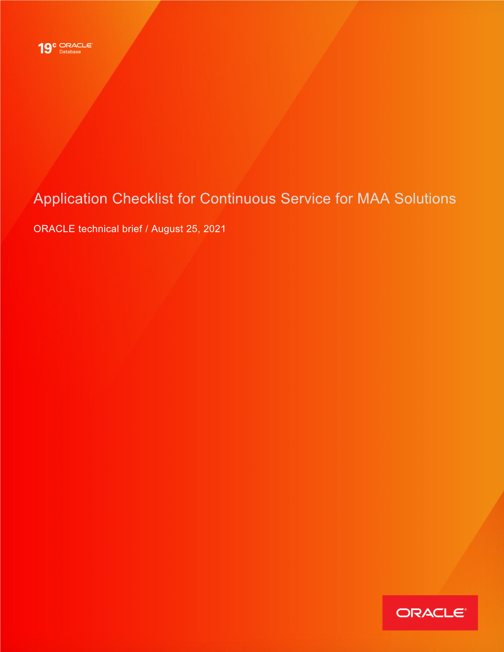 Application Checklist for Continuous Service for MAA Solutions