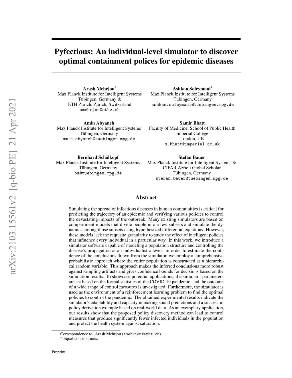 Arxiv:2103.15561V2 [Q-Bio.PE] 21 Apr 2021 Simulation Results