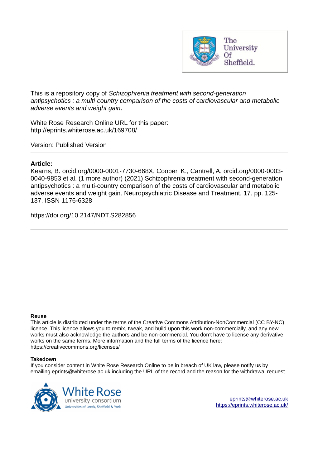 Schizophrenia Treatment with Second-Generation Antipsychotics : a Multi-Country Comparison of the Costs of Cardiovascular and Metabolic Adverse Events and Weight Gain