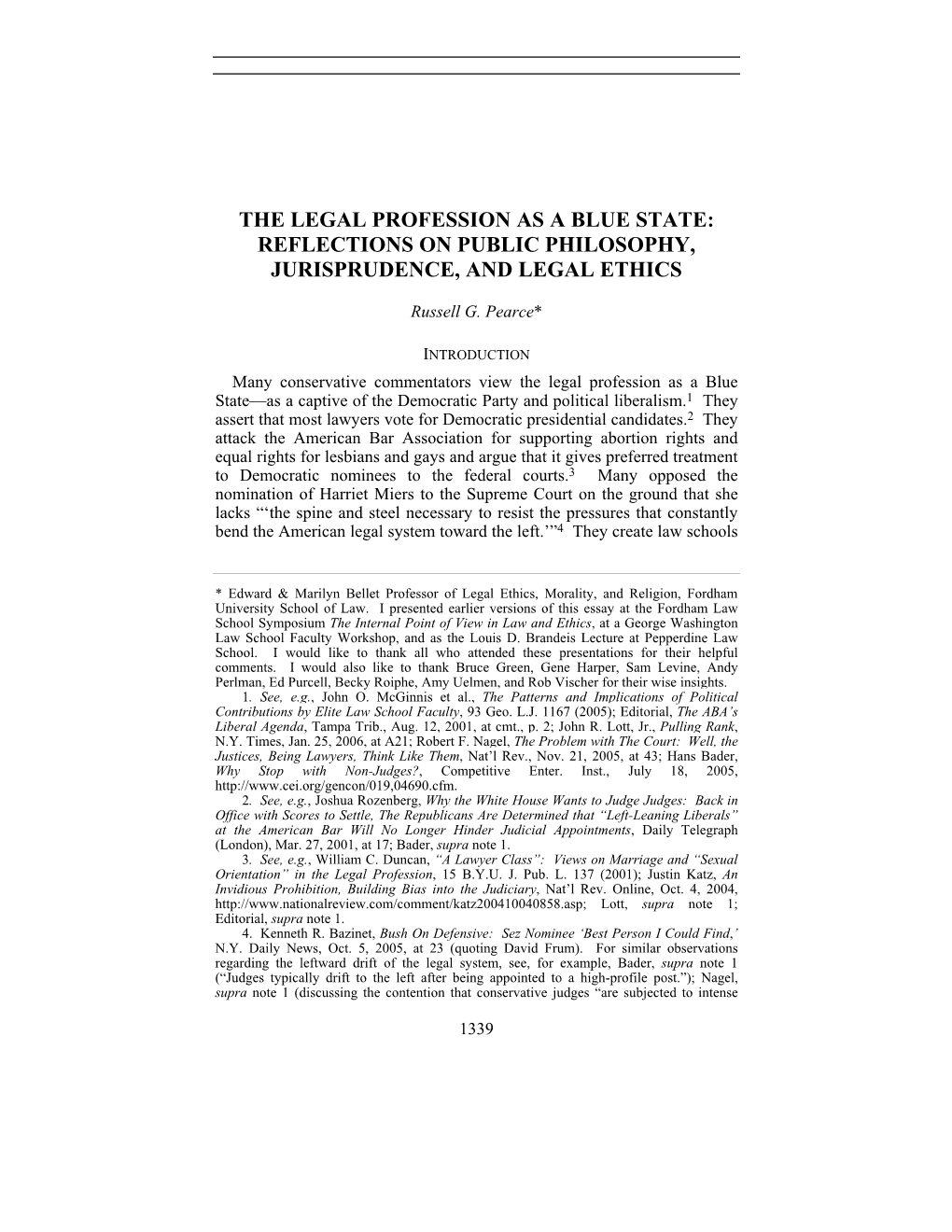 The Legal Profession As a Blue State: Reflections on Public Philosophy, Jurisprudence, and Legal Ethics