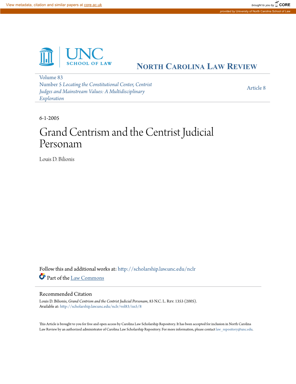 Grand Centrism and the Centrist Judicial Personam Louis D