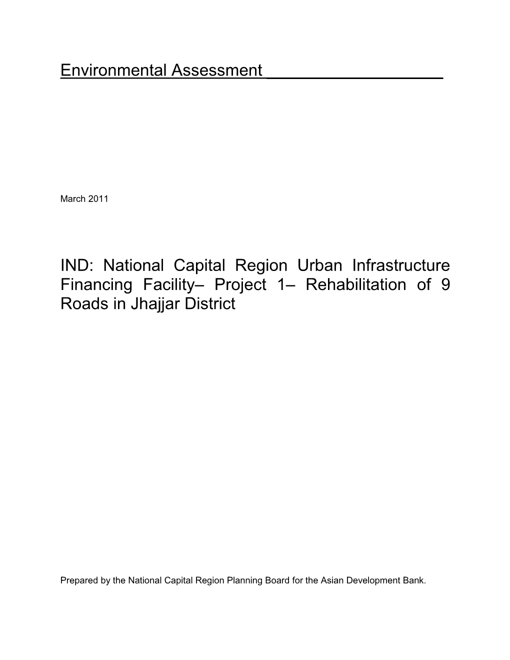 EARF: India: National Capital Region Urban Infrastructure Financing
