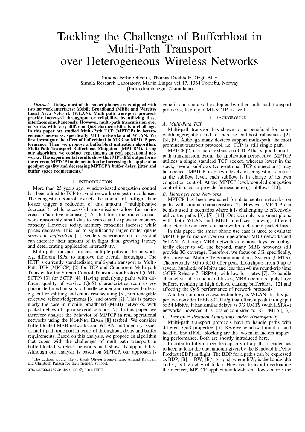 Tackling the Challenge of Bufferbloat in Multi-Path Transport Over Heterogeneous Wireless Networks