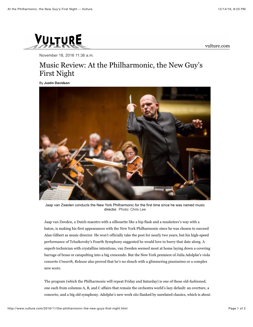 At the Philharmonic, the New Guy's First Night -- Vulture