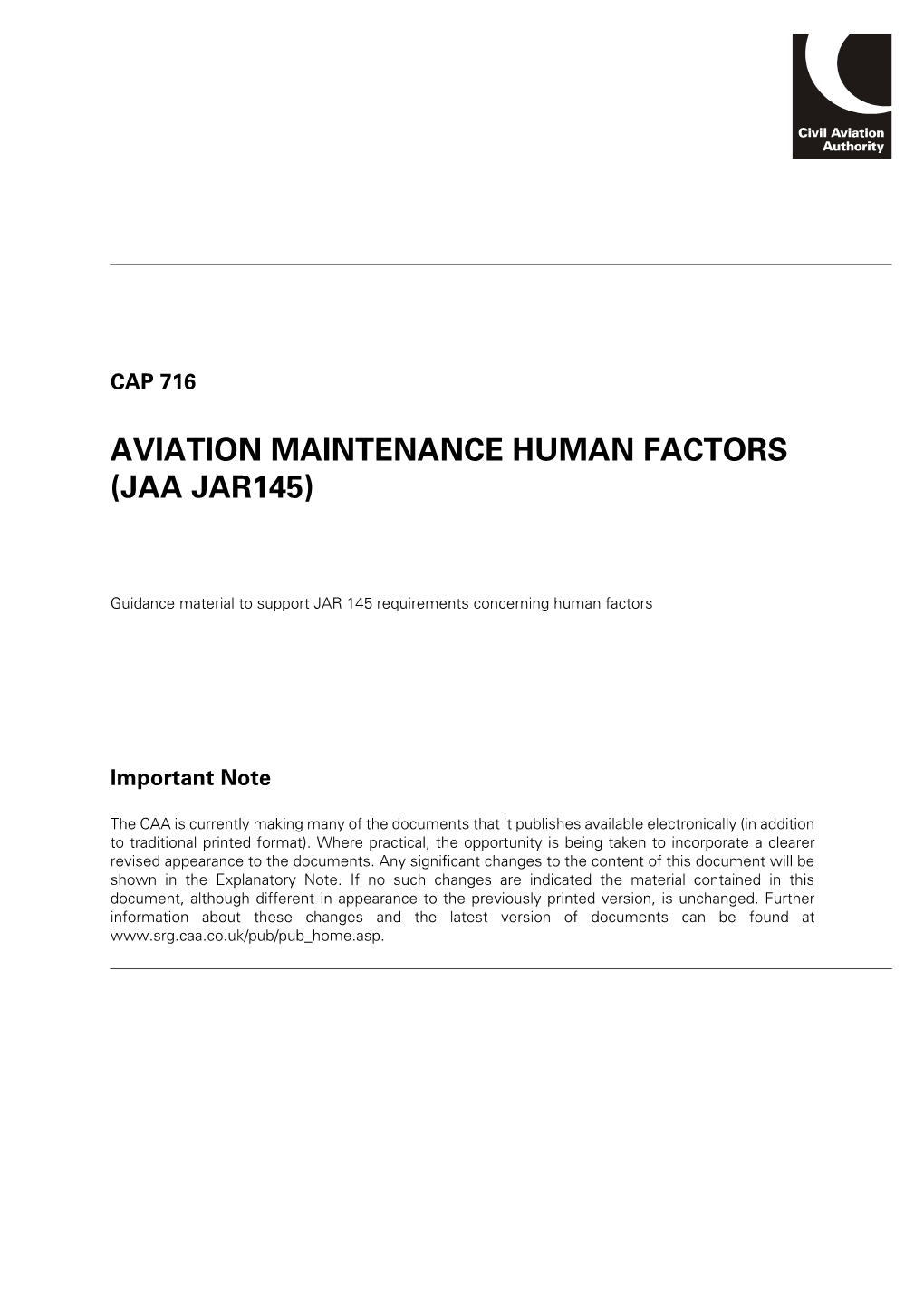 Aviation Maintenance Human Factors (Jaa Jar145)