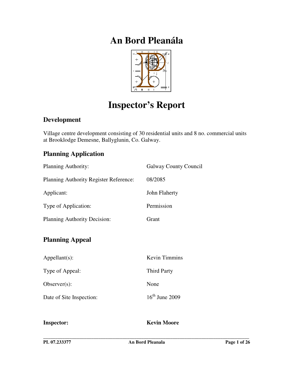 An Bord Pleanála Inspector's Report